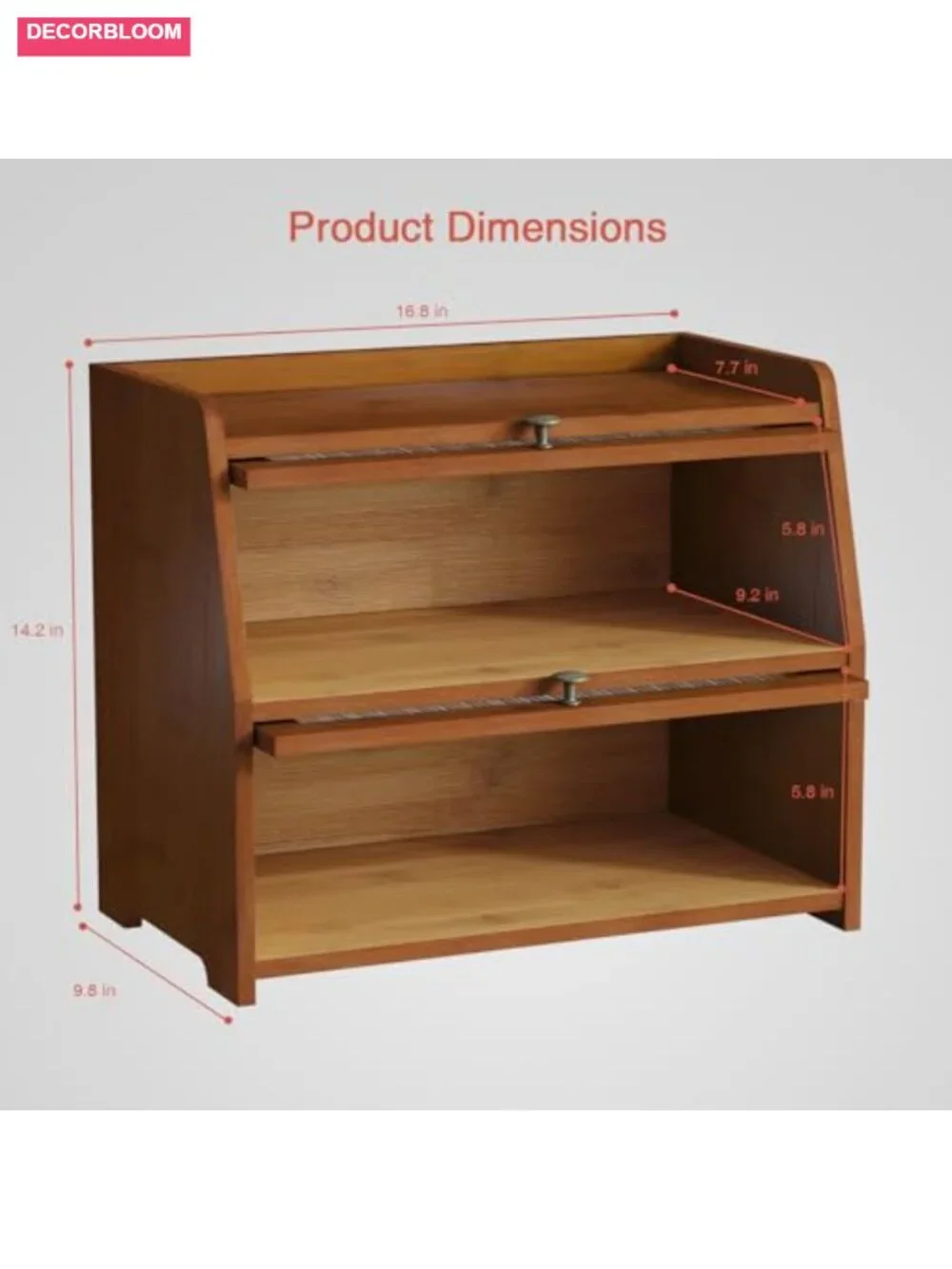 Wooden 2-Tier Bread Box with Bamboo Material and Ventilated Roll Top